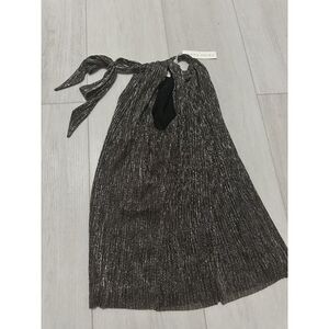 NWT Trina Turk Top Sz S Gold Lame Micro Pleat Halter Neck Metallic‎